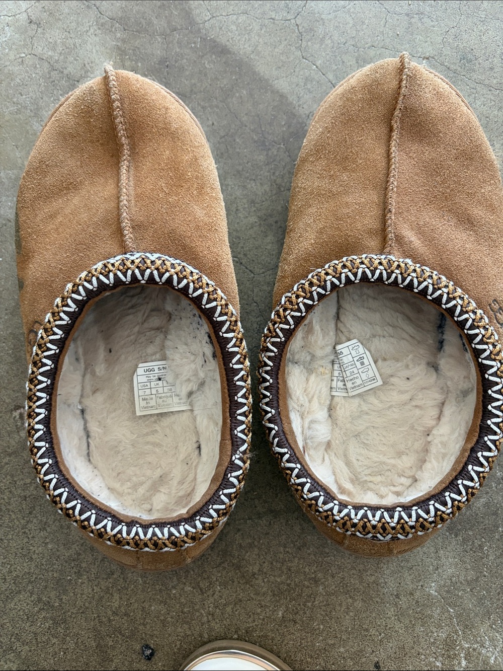 UGG Chestnut Suede Moccasin Slippers with Cream Shearling